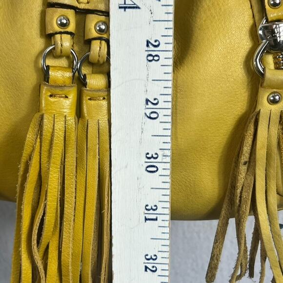 B Makowsky Crossbody Bag Purse Yellow Metal Hardware Leather Fringe Tassel - Picture 8 of 16